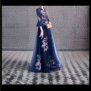 NWT VICKY & LUCAS FAIRYCORE ASIAN LACE FLORAL EMBROIDERED TULLE GOWN SZ LRG